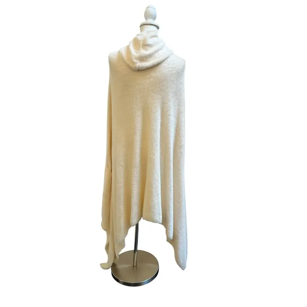 Aerie Hooded Cape Wrap One Size Ivory Cream Soft Knit Cozy Layering Shawl EUC